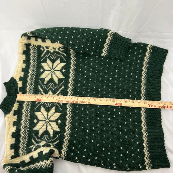 Esk Valley Wool Silk Sweater Unisex Sm-Med Green Fair Isle Nordic Snowflake Ski - Picture 8 of 8